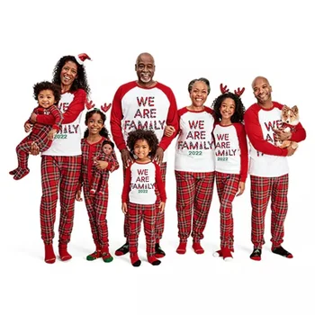 2022 Artı Boyutu Biz Aile Noel Aile Eşleştirme Pijama Pijama Artı Boyutu Kırmızı Kareli Setleri
