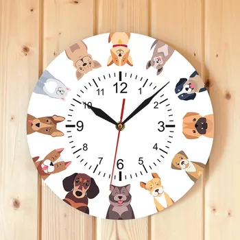 Safkan Köpekler duvar saati Serin Köpek Cins Duvar Sanatı Sessiz duvar saati Modern Tasarım Çocuk Odası Kreş Ev Dekorasyonu çocuk hediyeler