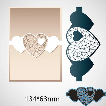 Metal çelik Kesme Ölür Kalp şeklinde ajur desen DIY Scrapbooking Fotoğraf Albümü Kabartma kağıt Kartları 134 * 63mm